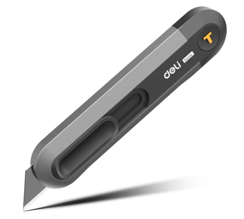 Нож строительный Deli HS EHT4008 135x30 мм, трапеция, Soft Touch, черный Нож строительный Deli HS EHT4008 135x30 мм, трапеция, Soft Touch, черный