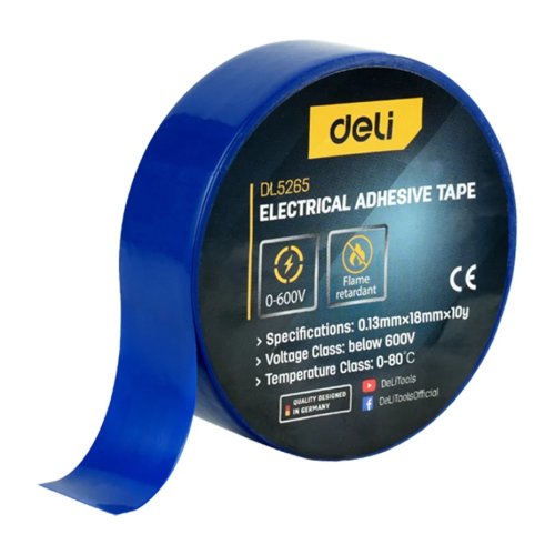 Изолента ПВХ Deli YS EDL5265, 18 мм x 10 м, 130 мкм, синяя