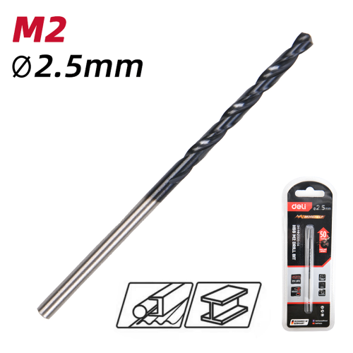 Сверло по металлу Deli RS EDH-MHZ025-E4, 2.5 мм, DIN 338, HSS-TiN фото 3