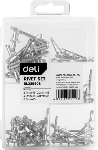 Заклепка вытяжная Deli YS EDL236906 набор 5 размеров, 2.4-6.4 мм (упак/75 шт.)
