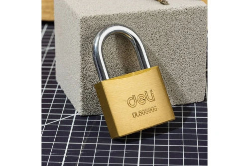 Замок навесной Deli YS EDL508906 50 мм, 3 ключа, автомат, латунь фото 2