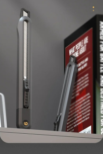 Набор ножей строительных Deli HS EHT4003 3 шт (ножи 9мм/18мм/трапеция), Soft Touch, черный фото 2