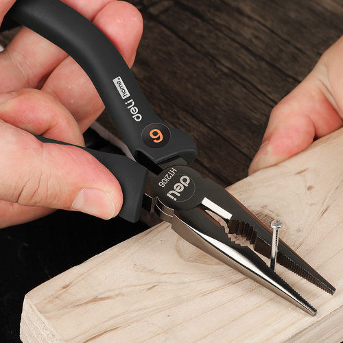 Длинногубцы Deli HS EHT2106 160 мм, Soft Touch, черный фото 4