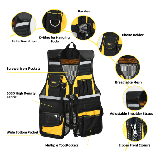 Жилет для инструментов Deli YS EDL586113 ткань 600D, размер универсальный фото 2