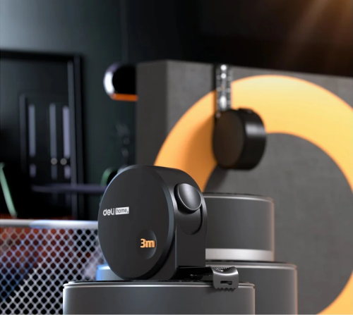 Рулетка Deli HS EHT8316 3 м/16 мм, Soft Touch, черный фото 2