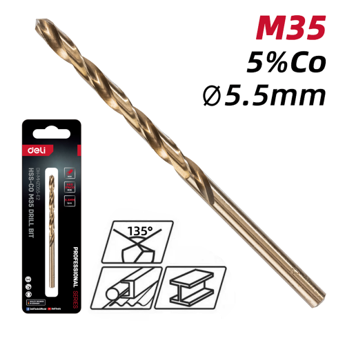Сверло по металлу Deli RS EDH-MHZ055-E2, 5.5 мм, DIN 338, HSCo 5% фото 2