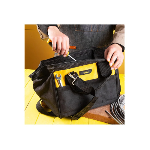 Сумка для инструментов Deli YS EDL-P1, 300х230х250 мм, ткань Oxford, черный, желтый фото 10