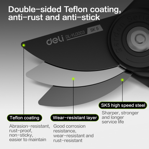 Секатор садовый Deli GS EDL-YL0003, 203 мм, SK5, черный фото 4