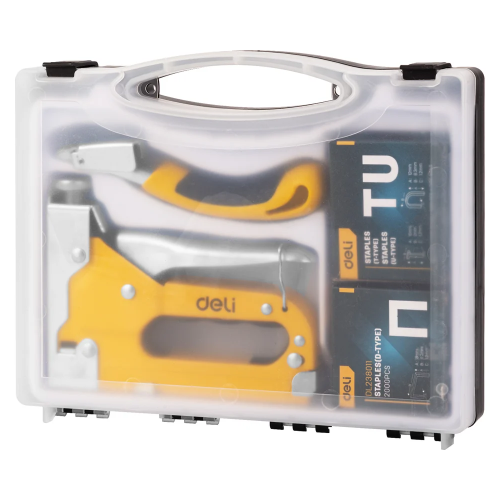 Набор механический степлер и скоборасшиватель Deli YS EDL238105, 3-в-1+ комплект скоб, кейс фото 2