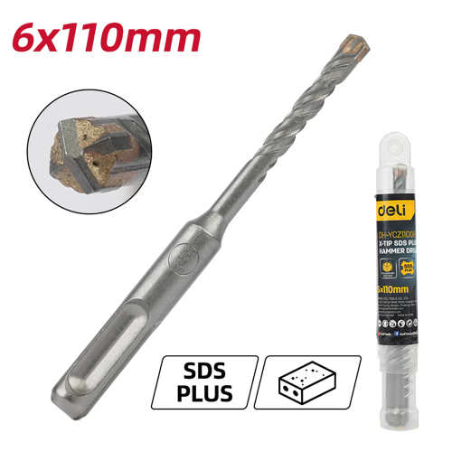 Бур по бетону Deli YS EDH-YCZ11006-E1, 6 x 110 мм, X-Tip, SDS-PLUS фото 2