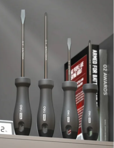 Набор отверток Deli HS HT1004 4 шт. (PH1x100,PH2x150,SL5x100, SL6x150), Soft Touch, черный фото 2