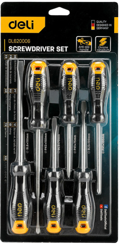 Набор отверток Deli YS EDL620006 (SL5x75, SL5x100, SL6x150, PH1x75, PH1x100, PH2x150), 6 шт. фото 3