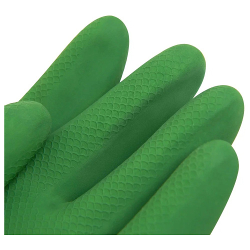 Перчатки латексные хозяйственные Zaubex БИКОЛОР, усиленные, зеленый, желтый фото 3