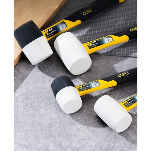 Киянка резиновая Deli YS EDL5816, 0.450 кг, фибергласовая рукоятка, черно-белая фото 5