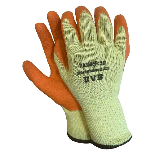 Перчатки трикотажные BVB с рельефным латексным покрытием, 10 кл. вязки