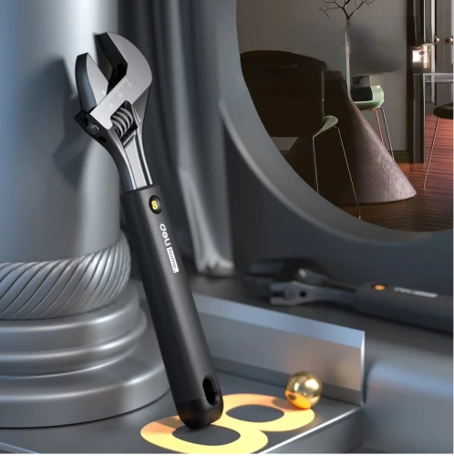 Ключ разводной Deli HS EHT1508 210 мм, раскрытие губок 0-28 мм, Soft Touch, черный фото 4