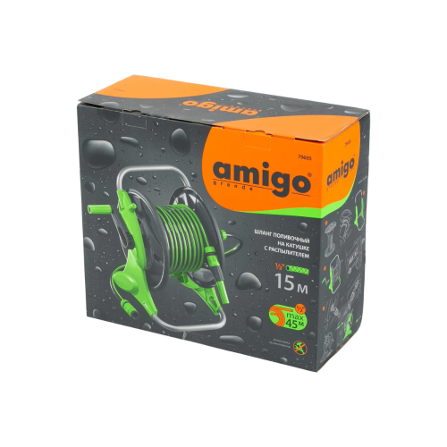 Шланг поливочный Amigo Grande 79605, на катушке, с распылителем, 1/2", 15 м фото 4