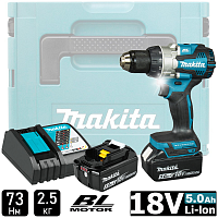 Аккумуляторная дрель-шуруповерт MAKITA DDF489RTJ, 18 В, 73 Нм, 2 АКБ, 5 Ач, З/У
