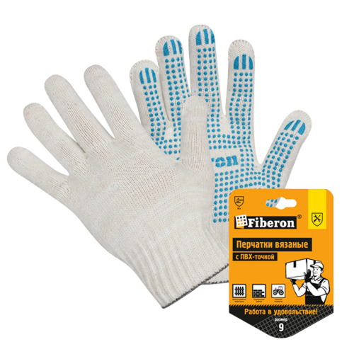 Перчатки трикотажные х/б с ПВХ покрытием Точка, 10 кл. вязки, белый, в и/у