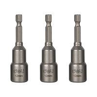 Набор насадок шестигранных магнитных Deli YS EDL4812T, 12 мм, 3 шт, HEX 1/4", серебристый