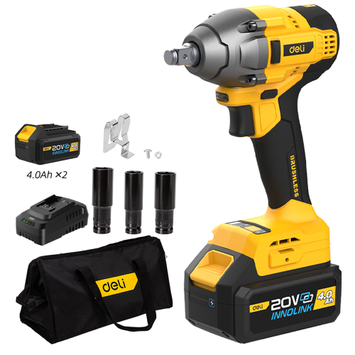 Аккумуляторный гайковерт Deli YS EDC230, 20 В, 320 Нм, 2 АКБ, 4 Ач, З/У 2А, коробка фото 5
