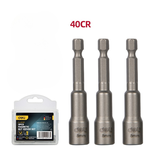 Набор насадок шестигранных магнитных Deli YS EDL4808T, 8 мм, HEX 1/4", серебристый фото 3