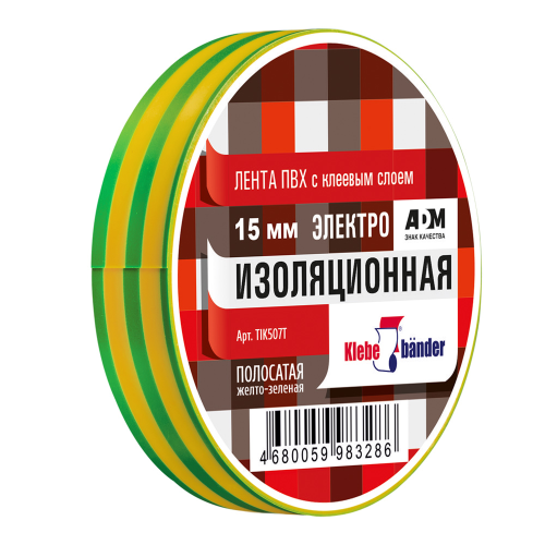 Изолента ПВХ 15х20 Klebebander (TIK507T), 130 мкн, в и/у, желтая, зеленая Изолента ПВХ 15х20 Klebebander (TIK507T), 130 мкн, в и/у, желтая, зеленая