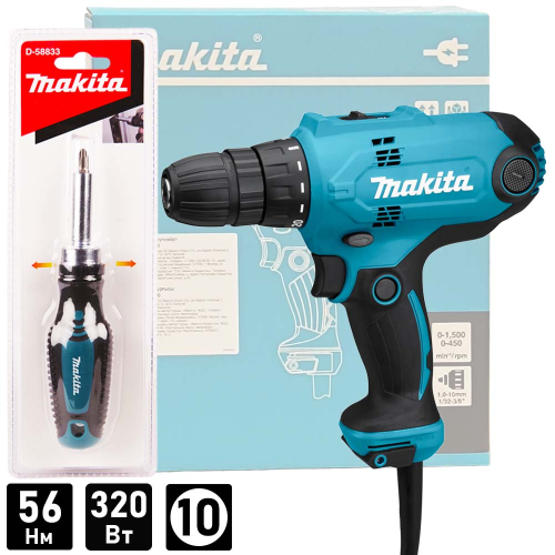 Дрель-шуруповерт MAKITA DF0300X1, 320 Вт, 56 Нм + Отвертка D-58833 Дрель-шуруповерт MAKITA DF0300X1, 320 Вт, 56 Нм + Отвертка D-58833