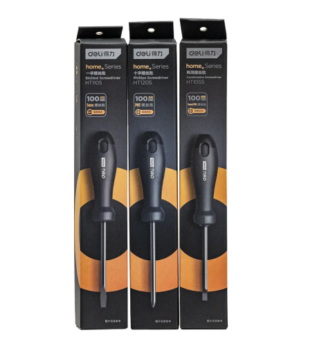 Отвертка двухсторонняя Deli HS HT1055 SL6, PH2x100 мм, Soft Touch, черный фото 7