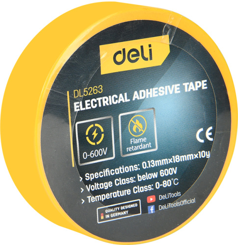 Изолента ПВХ Deli YS EDL5263 желтая, 18 мм x 10 м, 130 мкм