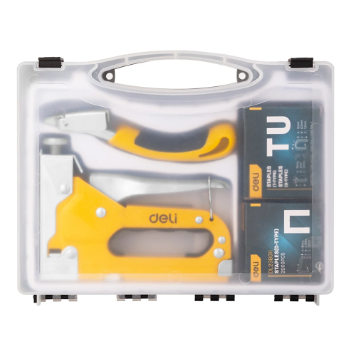 Набор механический степлер и скоборасшиватель Deli YS EDL238105, 3-в-1+ комплект скоб, кейс фото 14