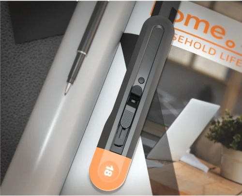 Набор ножей строительных Deli HS EHT4003C 3 шт (ножи 9мм/18мм/трапеция), Soft Touch, оранжевый фото 2