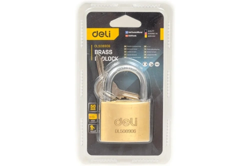 Замок навесной Deli YS EDL508906 50 мм, 3 ключа, автомат, латунь фото 3
