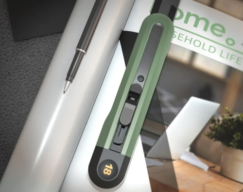 Нож строительный Deli HS EHT4018L 18 мм, Soft Touch, зеленый фото 2