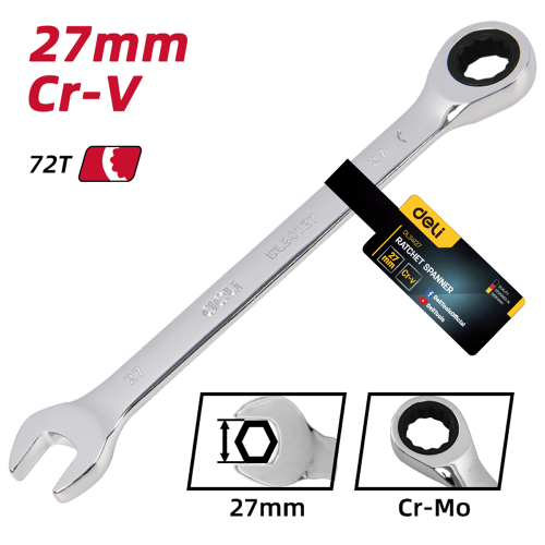 Ключ комбинированный Deli YS EDL34127, 27 мм, с трещоткой, 72 зуба фото 6