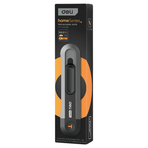 Нож строительный Deli HS EHT4008 135x30 мм, трапеция, Soft Touch, черный фото 4 Нож строительный Deli HS EHT4008 135x30 мм, трапеция, Soft Touch, черный фото 4