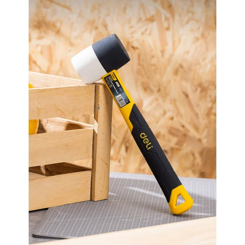 Киянка резиновая Deli YS EDL5816, 0.450 кг, фибергласовая рукоятка, черно-белая фото 4