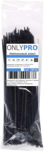 Хомут нейлоновый OnlyPro 99669 4.8×370 мм, черный, 100 шт. фото 2