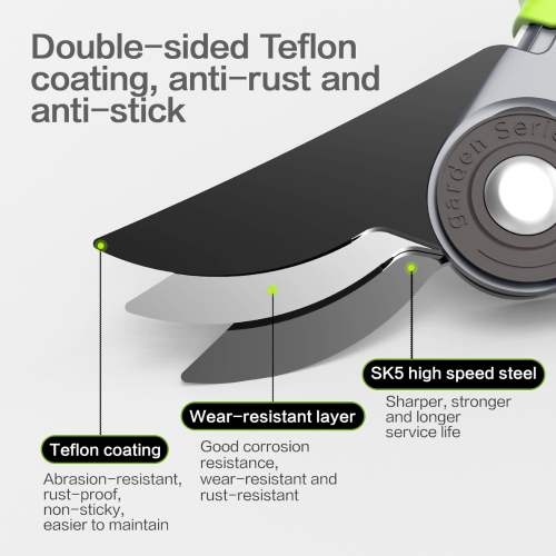 Секатор садовый Deli GS EDL-YL0005, 216 мм, SK5, контактный, черный фото 6