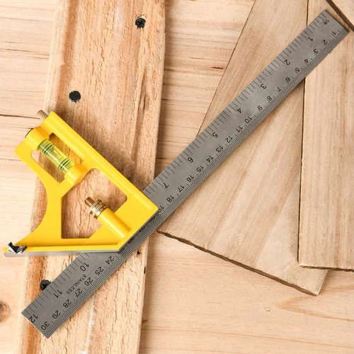 Линейка Deli EDL7300Y, с угольником и уровнем, металл, пластик, 30 см  фото 5