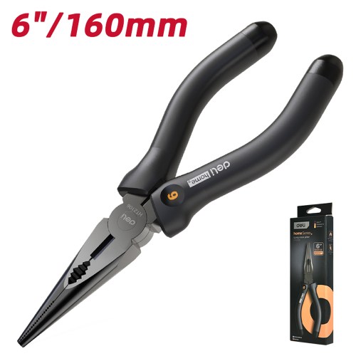 Длинногубцы Deli HS EHT2106 160 мм, Soft Touch, черный фото 6