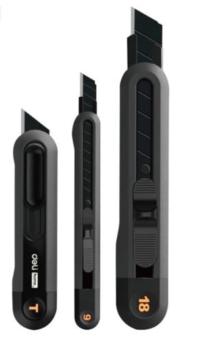 Набор ножей строительных Deli HS EHT4003 3 шт (ножи 9мм/18мм/трапеция), Soft Touch, черный