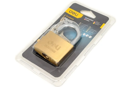 Замок навесной Deli YS EDL508906 50 мм, 3 ключа, автомат, латунь фото 4