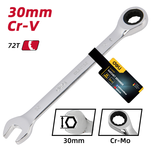 Ключ комбинированный Deli YS EDL34130, 30 мм, с трещоткой, 72 зуба фото 6