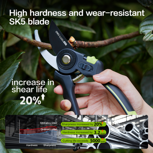 Секатор садовый Deli GS EDL-YL0004, 216 мм, SK5, черный фото 3