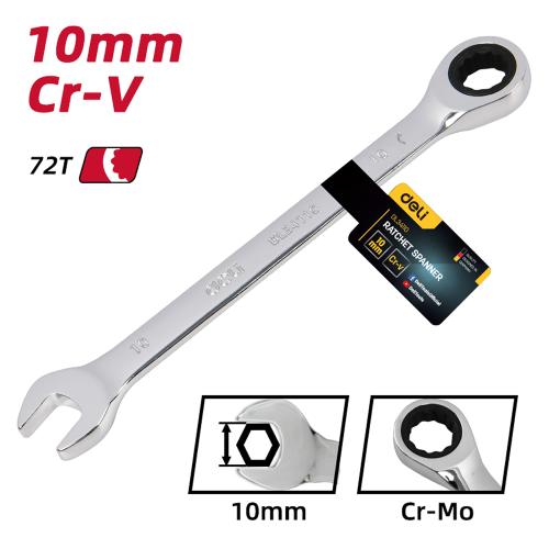 Ключ комбинированный  Deli YS EDL34110, 10 мм, с трещоткой, 72 зуба фото 6