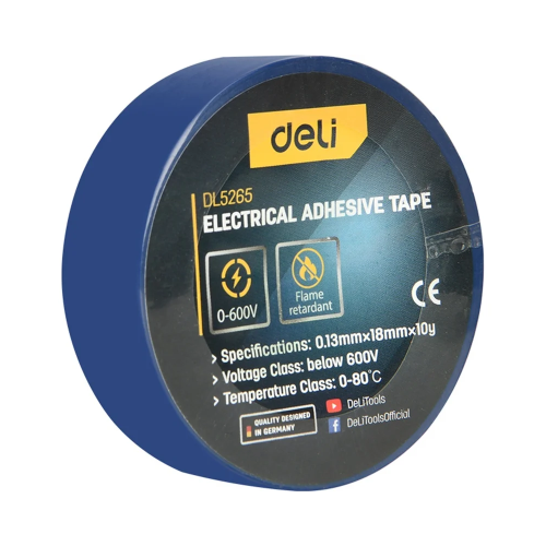 Изолента ПВХ Deli YS EDL5265, 18 мм x 10 м, 130 мкм, синяя фото 6