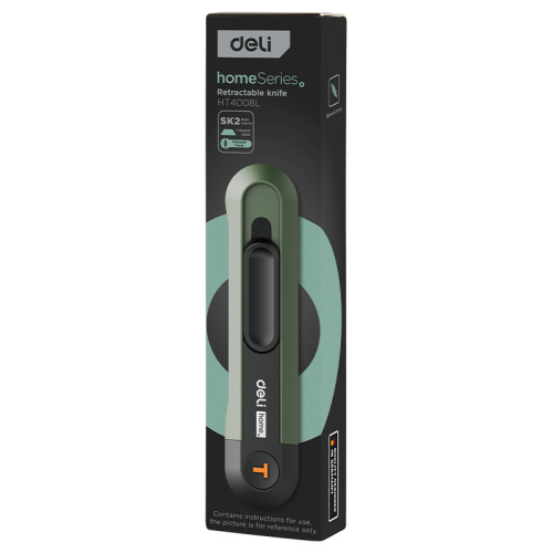 Нож строительный Deli HS EHT4008L 135x30 мм, трапеция, Soft Touch, зеленый фото 4