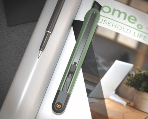 Набор ножей строительных Deli HS EHT4003L 3 шт (ножи 9мм/18мм/трапеция), Soft Touch, зеленый фото 2